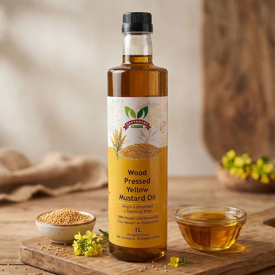 100% Pure Yellow Mustard Oil | Cold Pressed Kachi Ghani Mustard Oil made from premium mustard seeds for healthy cooking