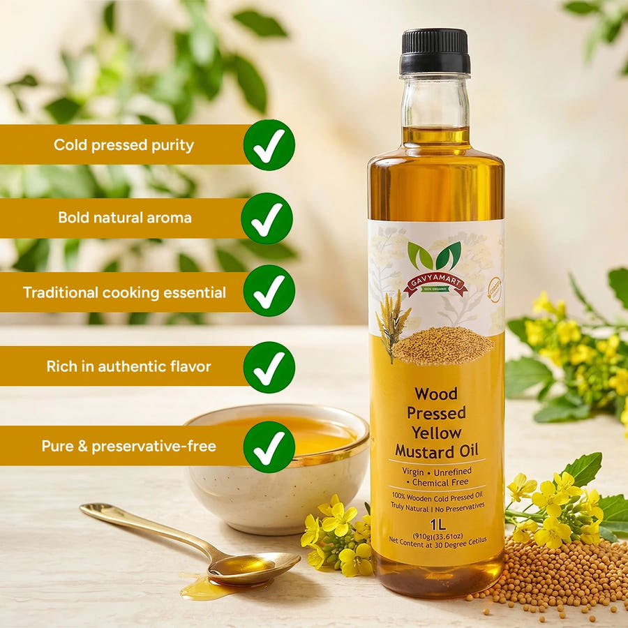 Best Yellow Mustard Oil in India – Cold Pressed Kachi Ghani Mustard Oil with no chemicals, no refining, and no preservatives