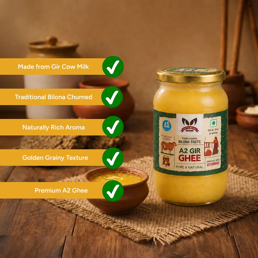 Gavyamart Pure A2 Gir Cow Bilona Ghee Made from Gir Cow A2 Milk Using Traditional Vedic Bilona Method
