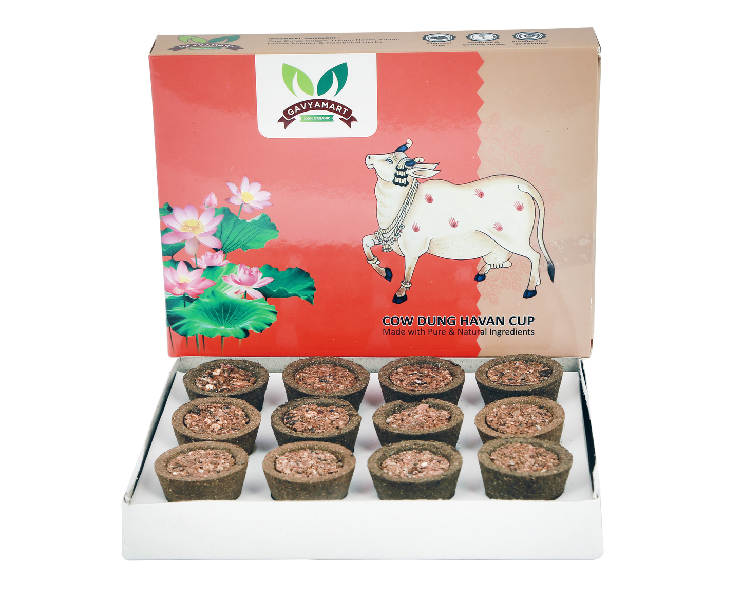 Cow Dung Panchgavya Sambrani Havan Cups 12 pc