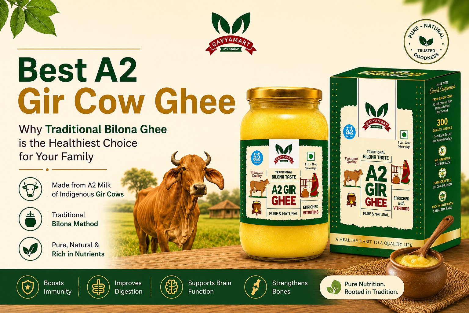 Best A2 Gir Cow Ghee – Traditional Bilona Ghee made from pure Gir cow A2 milk, the healthiest choice for your family with natural nutrition, authentic taste, and Ayurvedic benefits.