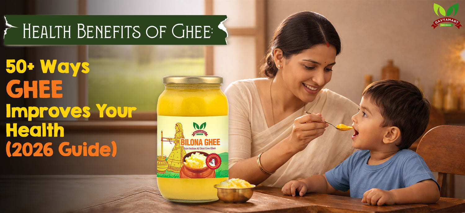 Wooden bowl of golden A2 Bilona ghee with spoon, showcasing its health benefits for digestion, immunity, and overall wellness in a modern 2026 diet.