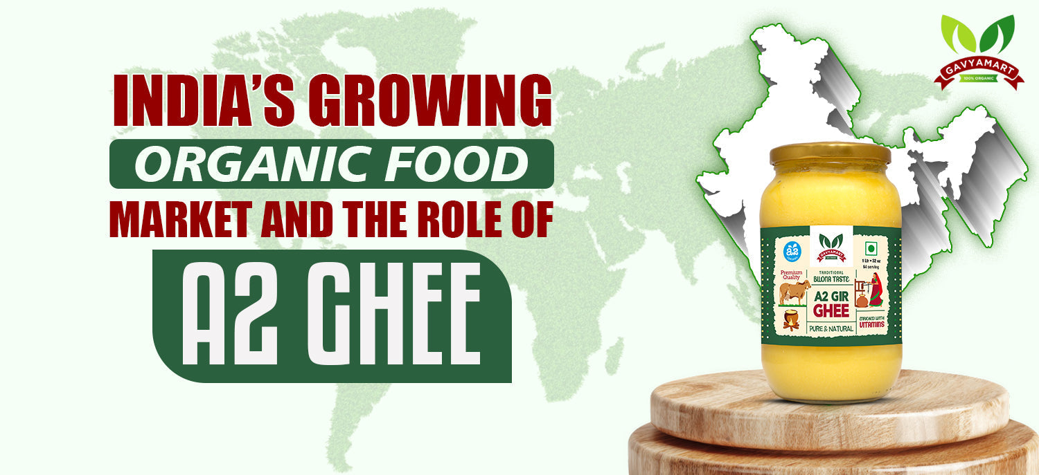 Pure Desi A2 Cow Ghee and organic foods representing the growing organic food market in India