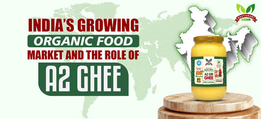 Pure Desi A2 Cow Ghee and organic foods representing the growing organic food market in India