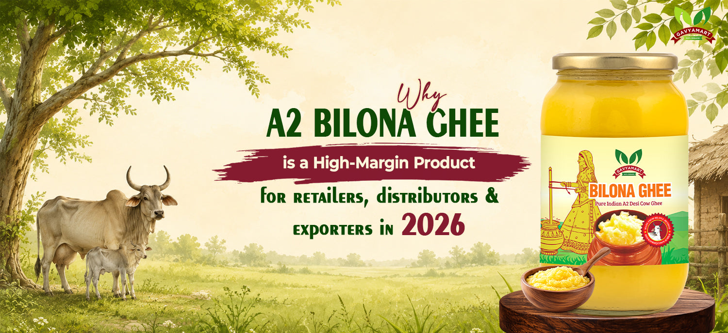 Premium A2 Bilona Ghee made from indigenous Indian cow milk using the traditional Bilona method for healthy and pure dairy nutrition.