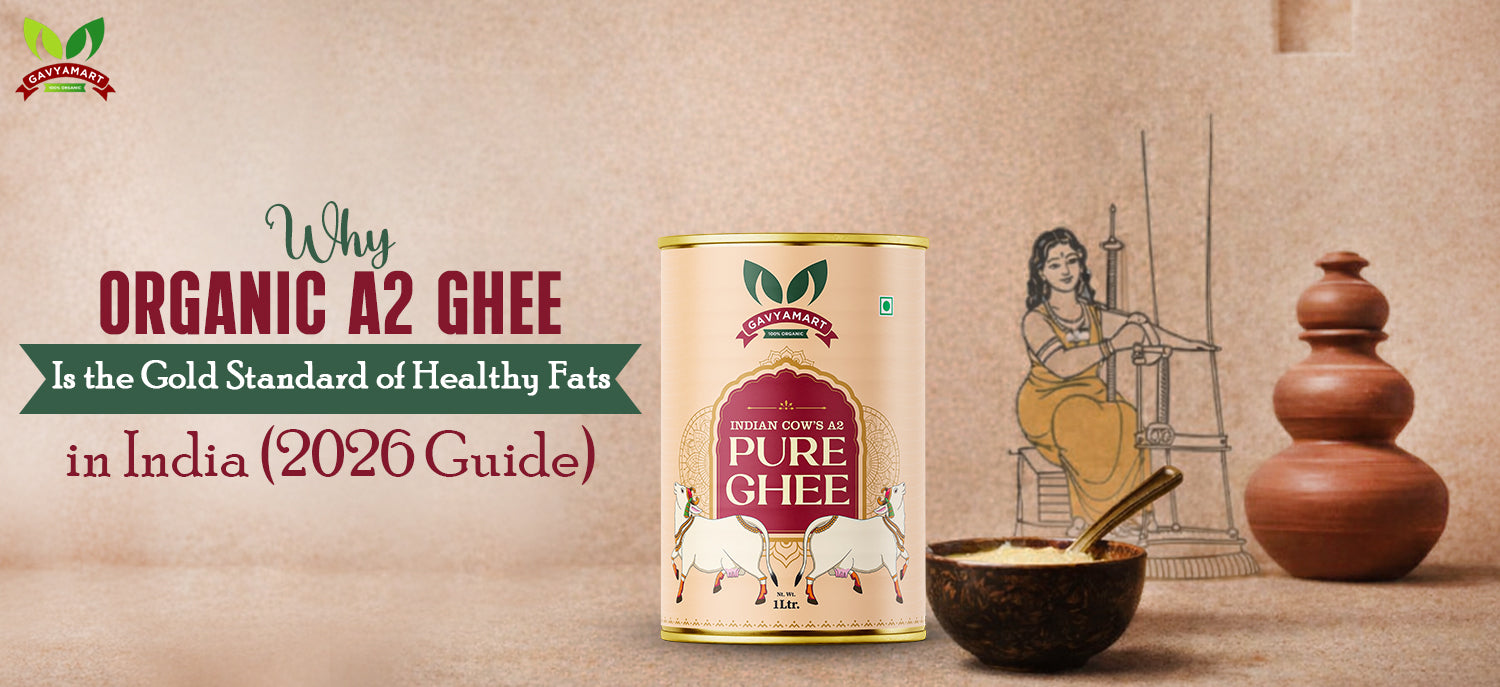 Organic A2 ghee prepared from indigenous Indian cow milk using traditional bilona method