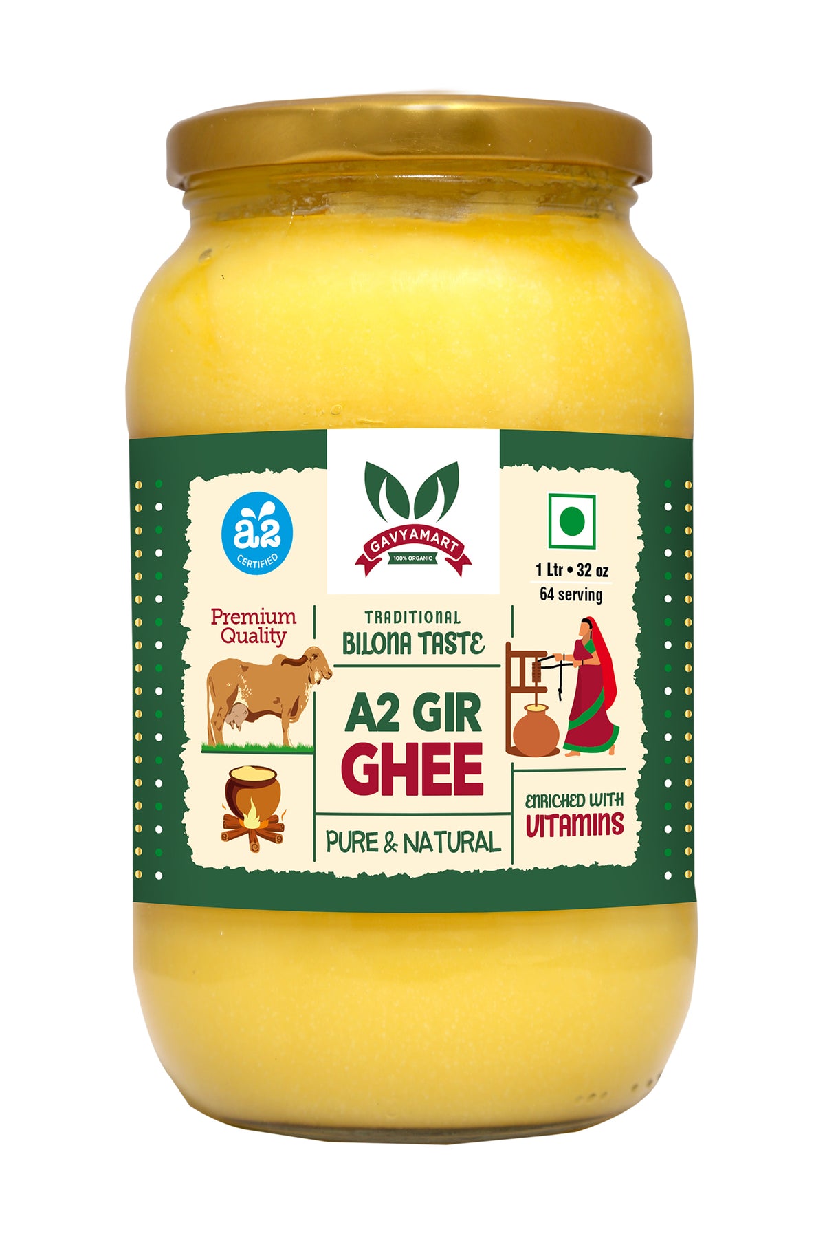 A2 Ghee | Gir Cow A2 Ghee| A2 Gir Ghee  1 Ltr 