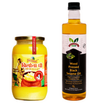 Gavyamart Bilona Ghee in a glass jar with yellow color, traditional Indian packaging, ideal for cooking and health benefits