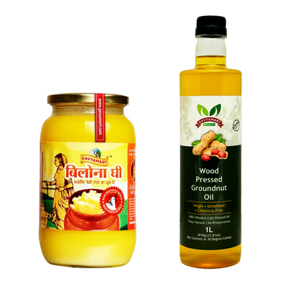 A2 Cow Bilona Ghee (1L) + Wood-Pressed Groundnut Oil(1L)