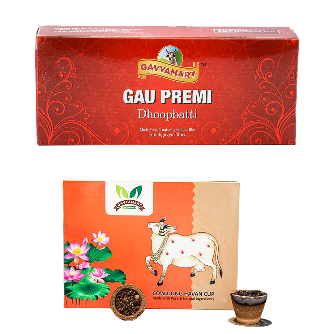 Gau Prem Dhoopbati Pack of 3 + Havan Cups